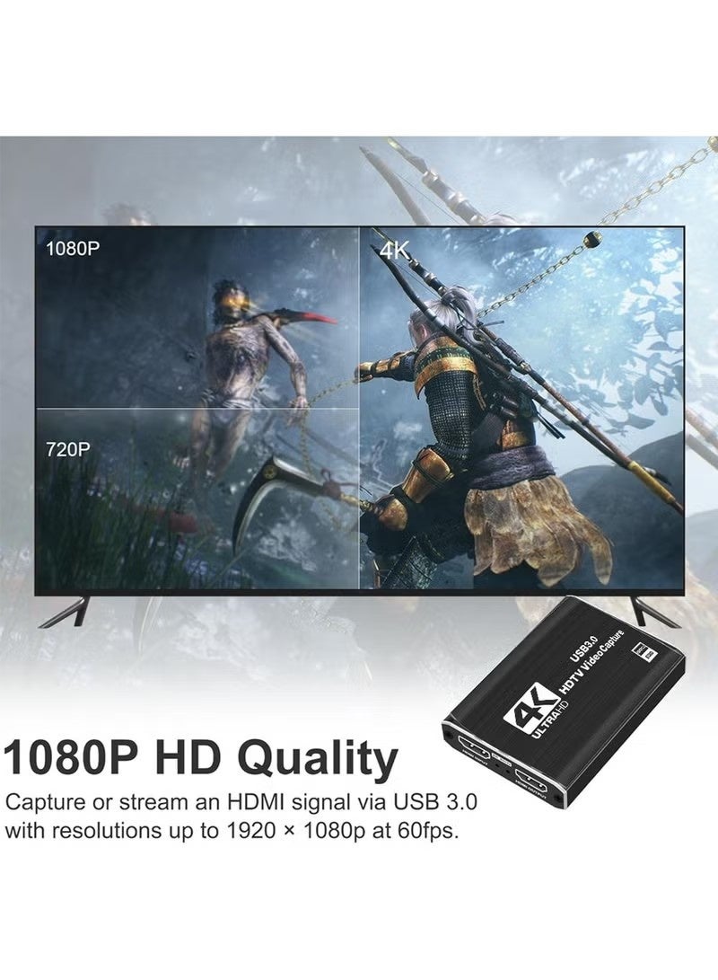 4K HDMI Capture Card for Streaming, Full HD 1080P 60FPS USB Cam Link Game Audio Video Capture Card Nintendo Switch/PS5/3ds/Xbox/PS4 (Black) - Image 4